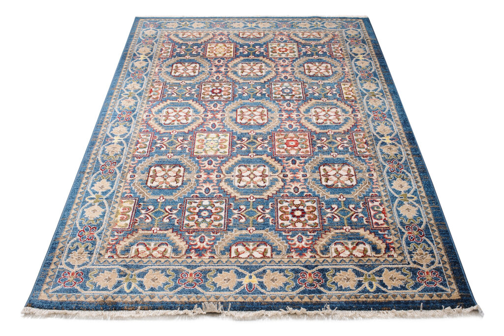Tappeto Rivoli Blu Geometrico Tradizionale con Frange
