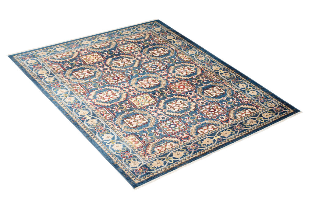 Tappeto Rivoli Blu Geometrico Tradizionale con Frange