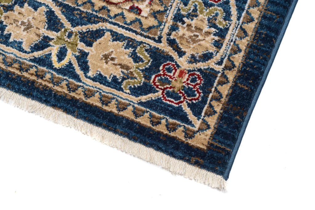 Tappeto Rivoli Blu Geometrico Tradizionale con Frange