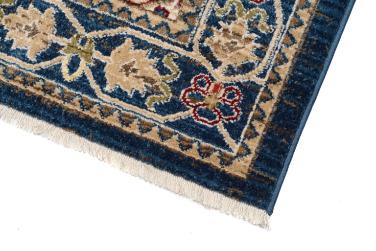 Tappeto Rivoli Blu Geometrico Tradizionale con Frange
