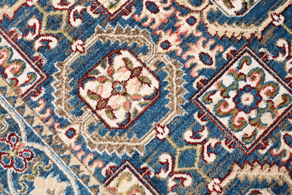 Tappeto Rivoli Blu Geometrico Tradizionale con Frange