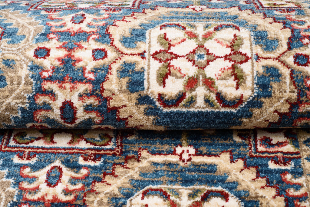 Tappeto Rivoli Blu Geometrico Tradizionale con Frange