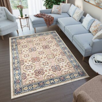 Tappeto Rivoli Crema Geometrico Tradizionale con Frange