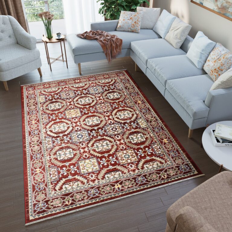Tappeto Rivoli Rosso Geometrico Tradizionale con Frange