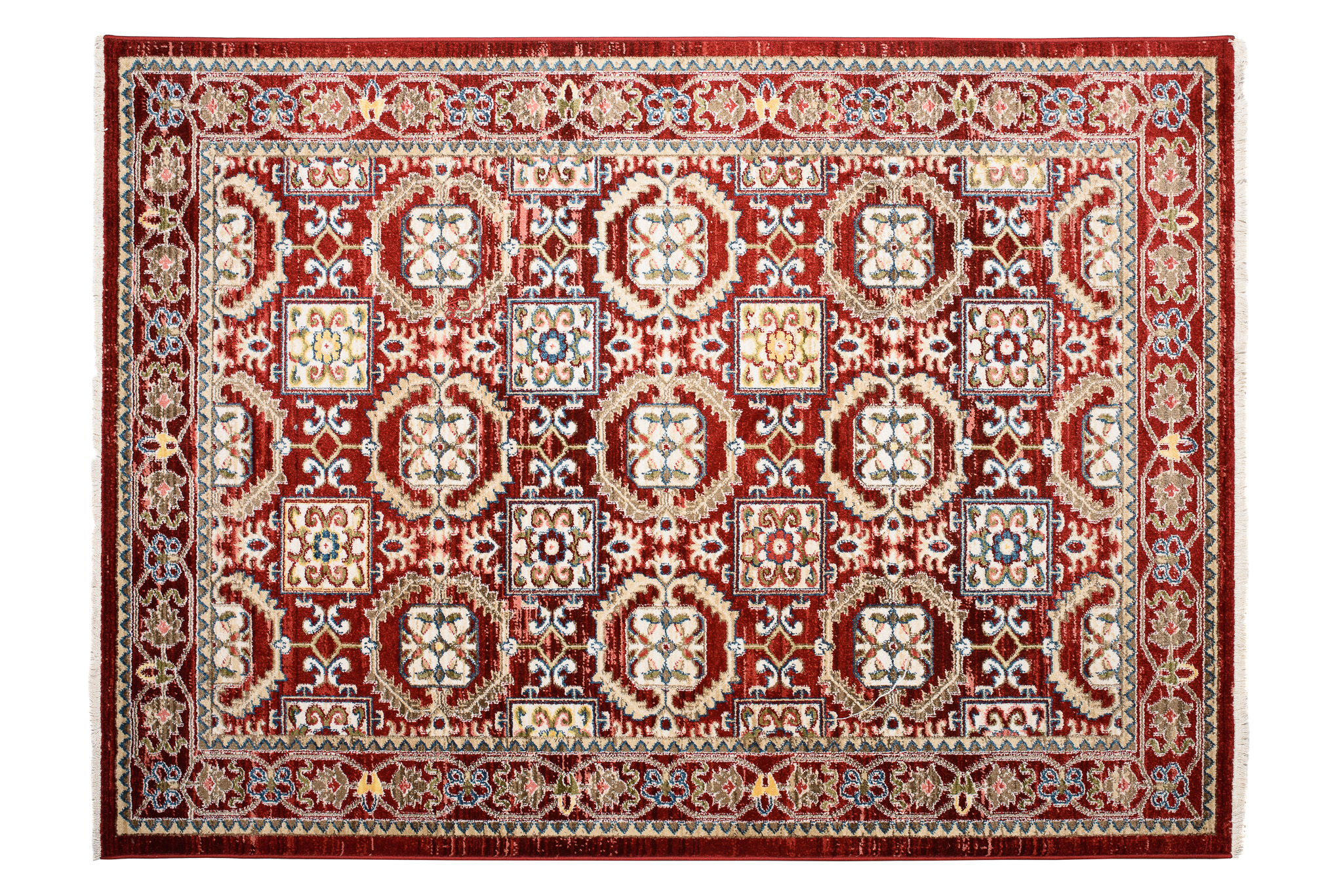 Tappeto Rivoli Rosso Geometrico Tradizionale con Frange