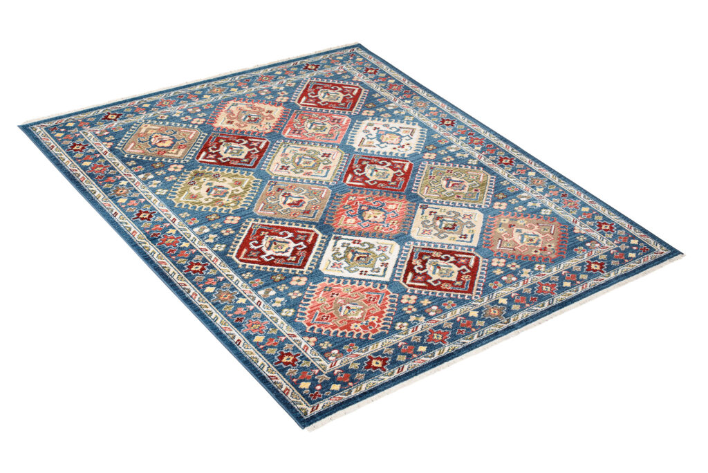 Tappeto Rivoli Blu Geometrico Ornamenti con Frange