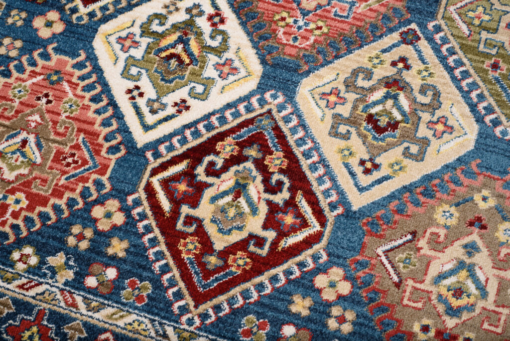 Tappeto Rivoli Blu Geometrico Ornamenti con Frange