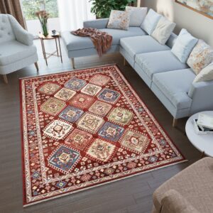 Tappeto Rivoli Rosso Geometrico Ornamenti con Frange