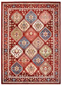 Tappeto Rivoli Rosso Geometrico Ornamenti con Frange