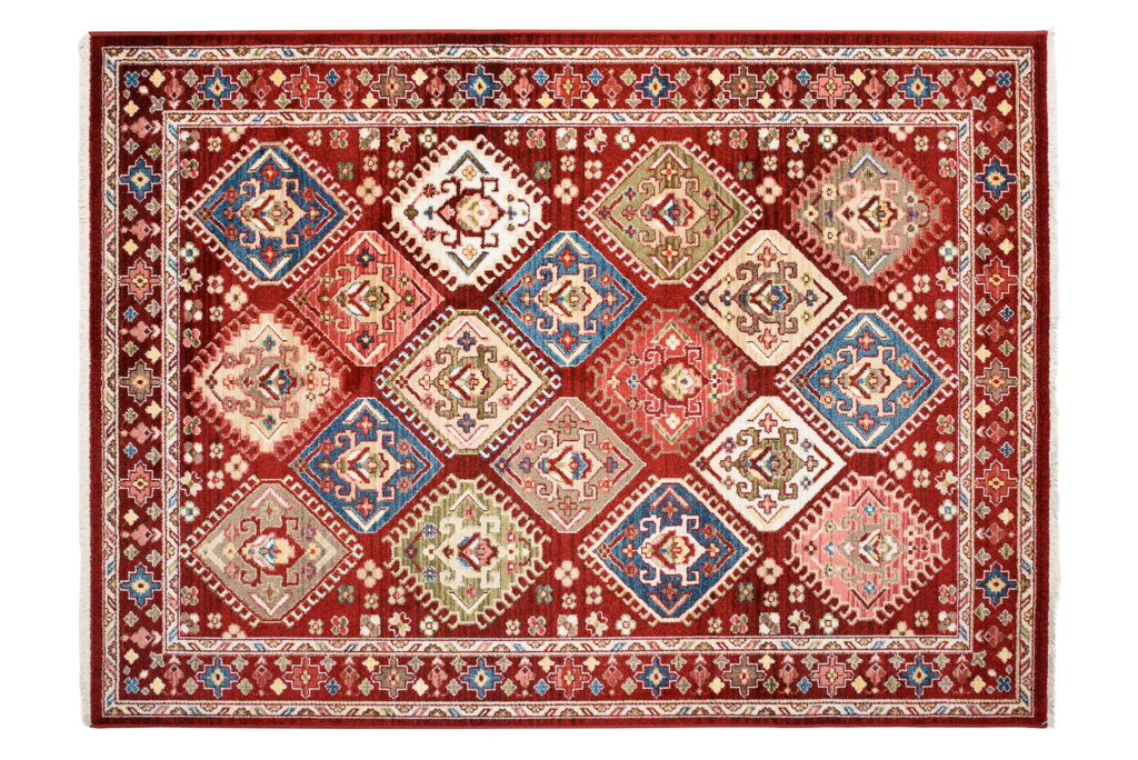 Tappeto Rivoli Rosso Geometrico Ornamenti con Frange