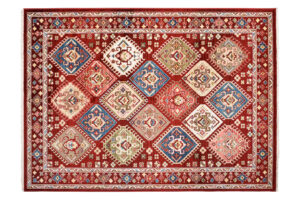 Tappeto Rivoli Rosso Geometrico Ornamenti con Frange