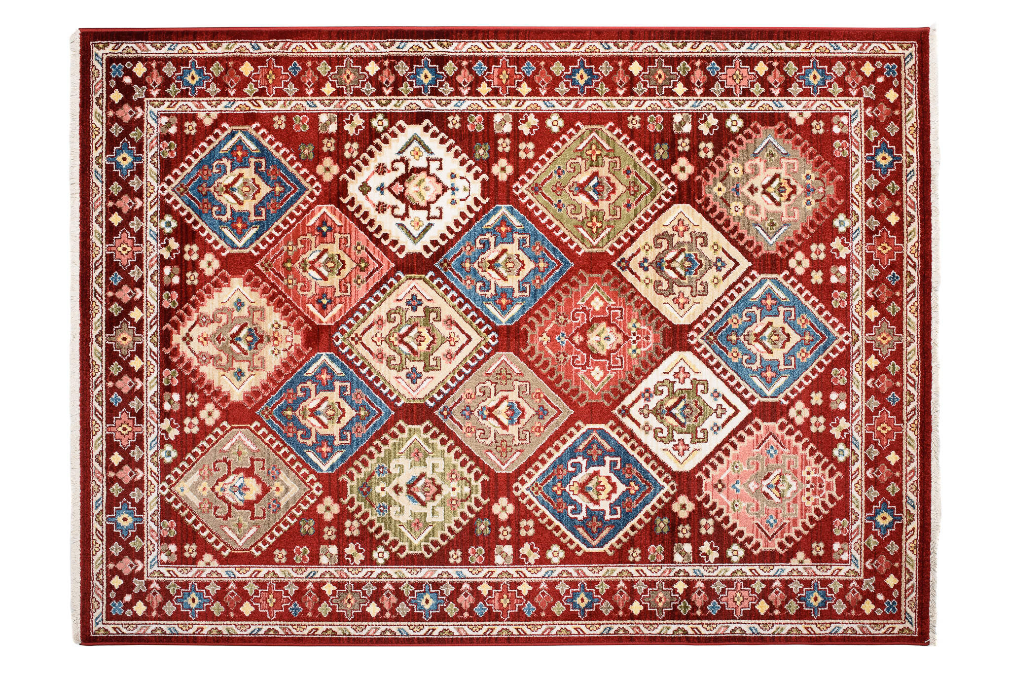 Tappeto Rivoli Rosso Geometrico Ornamenti con Frange