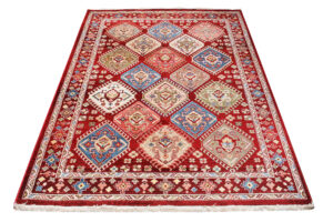 Tappeto Rivoli Rosso Geometrico Ornamenti con Frange