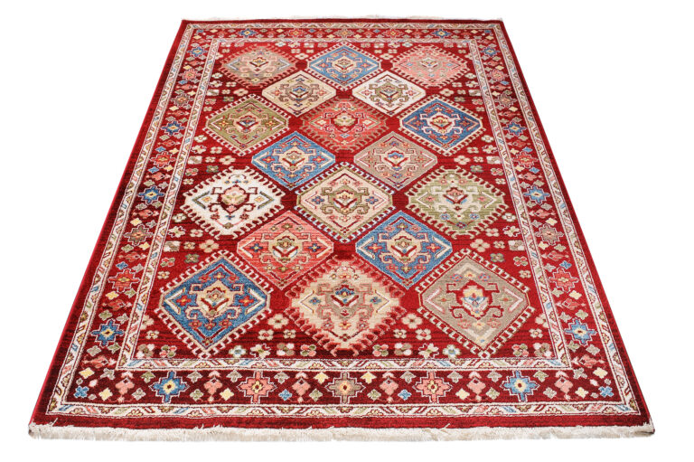 Tappeto Rivoli Rosso Geometrico Ornamenti con Frange