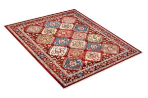 Tappeto Rivoli Rosso Geometrico Ornamenti con Frange