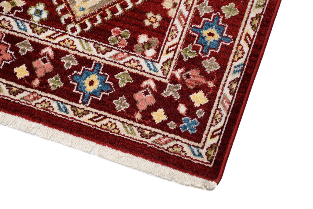 Tappeto Rivoli Rosso Geometrico Ornamenti con Frange