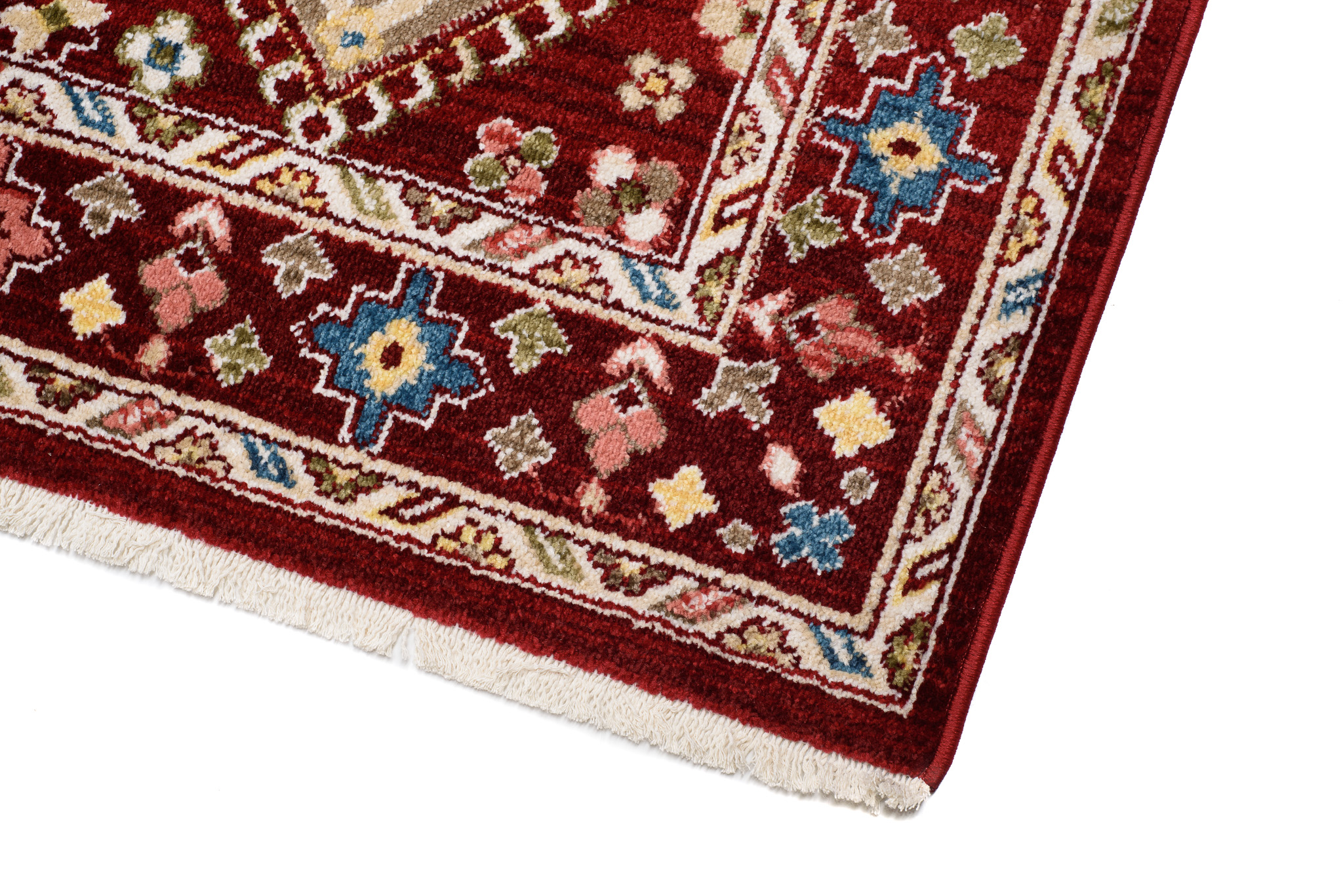 Tappeto Rivoli Rosso Geometrico Ornamenti con Frange