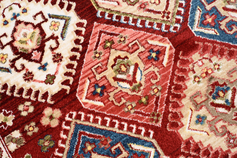 Tappeto Rivoli Rosso Geometrico Ornamenti con Frange