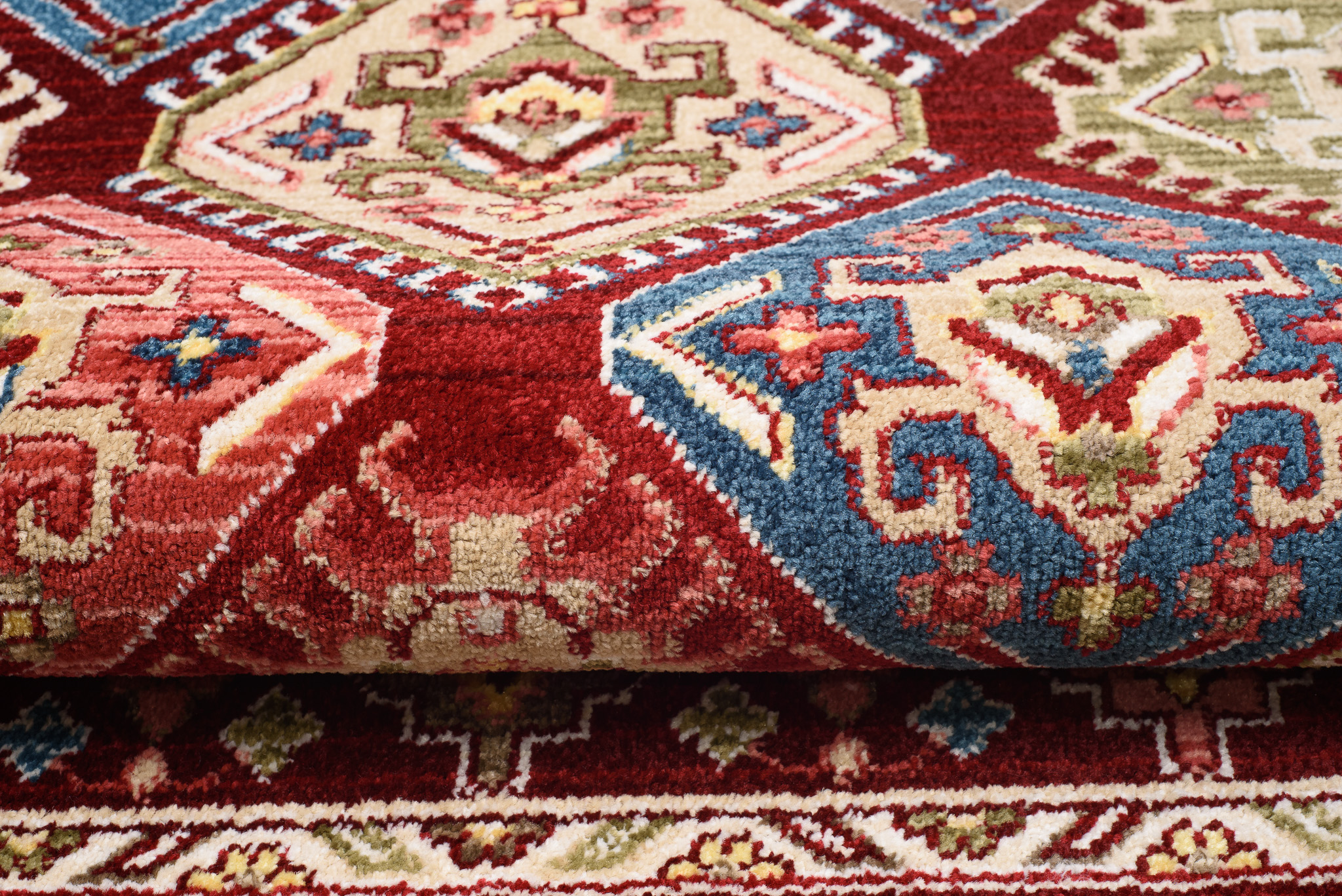 Tappeto Rivoli Rosso Geometrico Ornamenti con Frange
