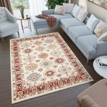 Tappeto Rivoli Classico Crema Geometrico con Frange