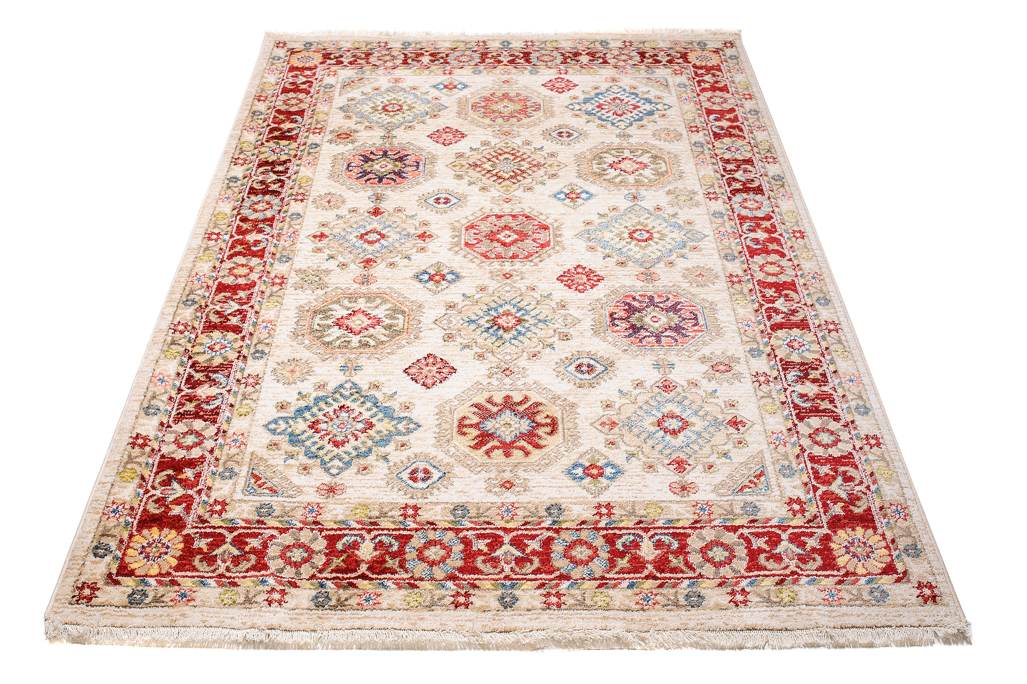 Tappeto Rivoli Classico Crema Geometrico con Frange