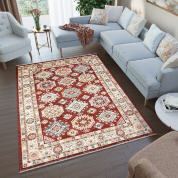 Tappeto Rivoli Classico Rosso Geometrico con Frange