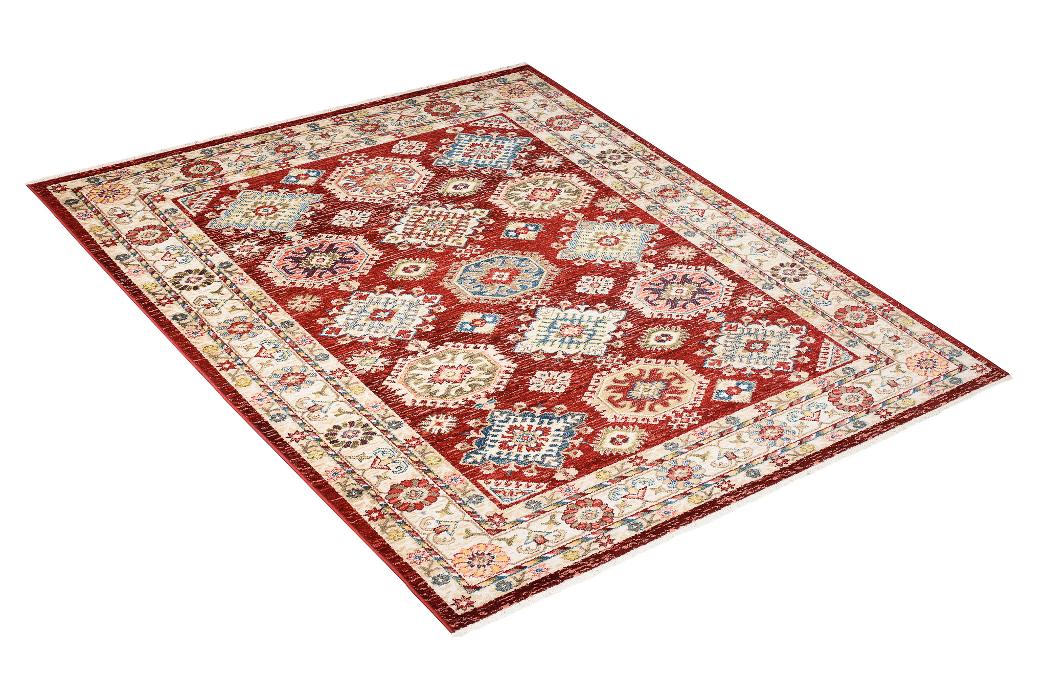 Tappeto Rivoli Classico Rosso Geometrico con Frange