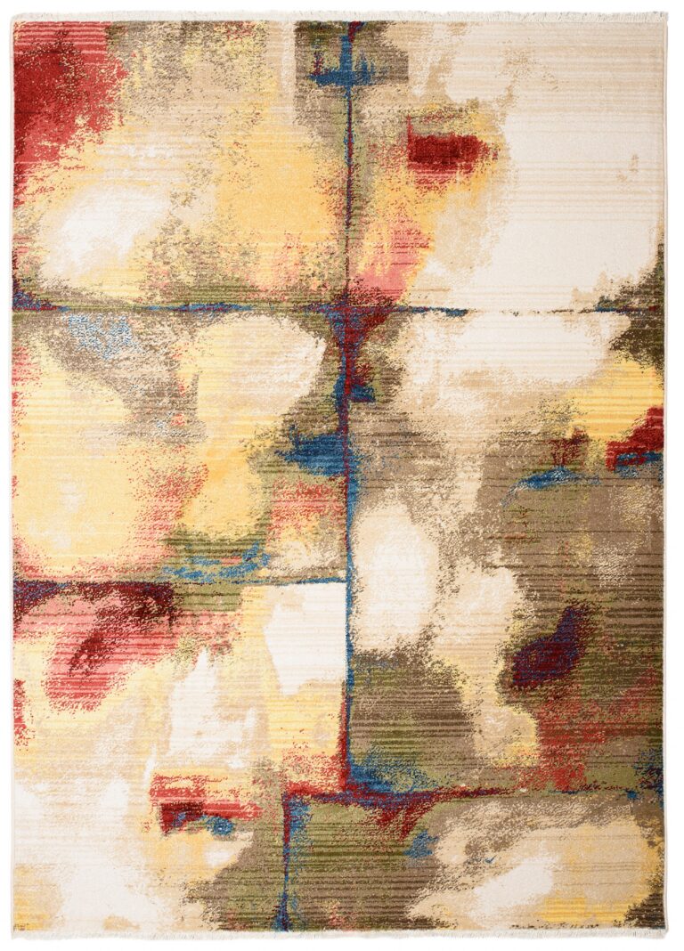 Tappeto Rivoli Astratto Crema Muliticolore con Frange