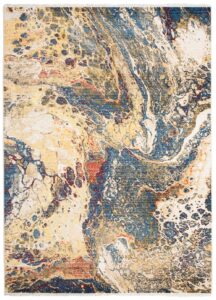 Tappeto Rivoli Astratto Beige Blu Onde con Frange