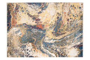 Tappeto Rivoli Astratto Beige Blu Onde con Frange