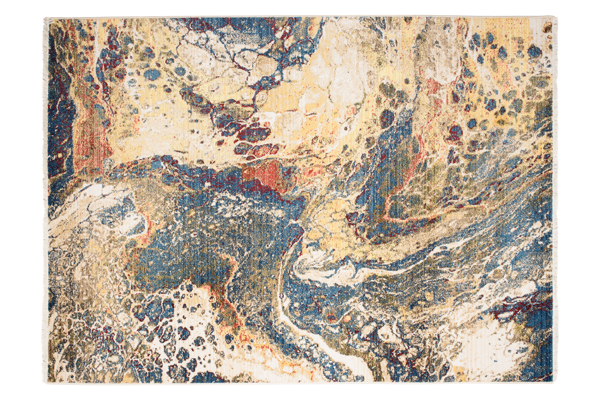 Tappeto Rivoli Astratto Beige Blu Onde con Frange