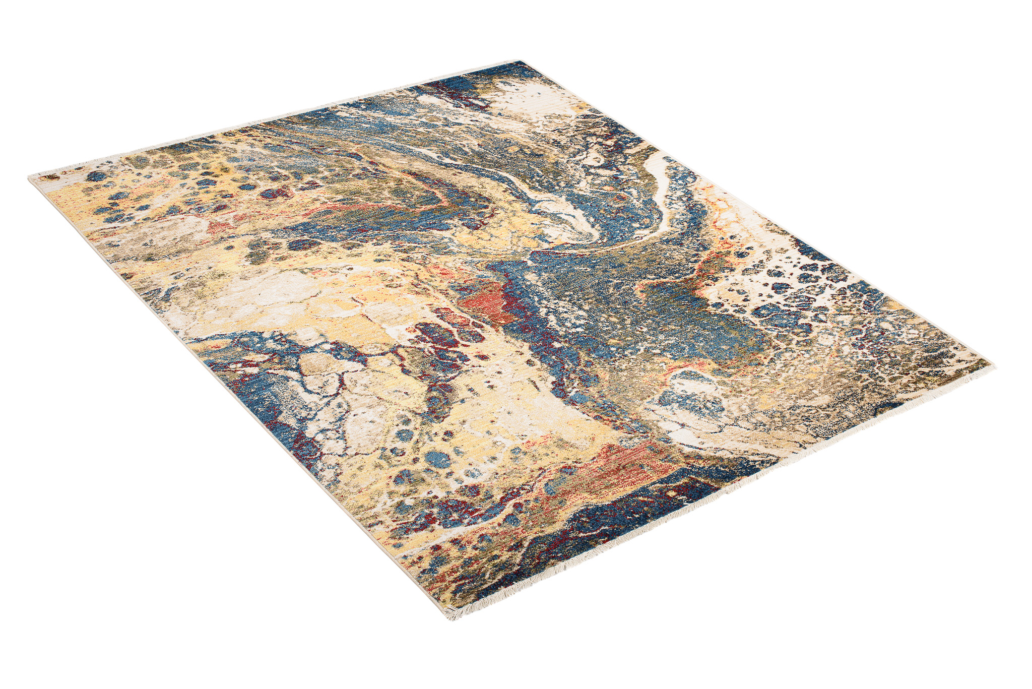 Tappeto Rivoli Astratto Beige Blu Onde con Frange