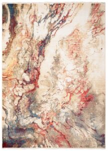 Tappeto Rivoli Astratto Beige Rosso Onde con Frange