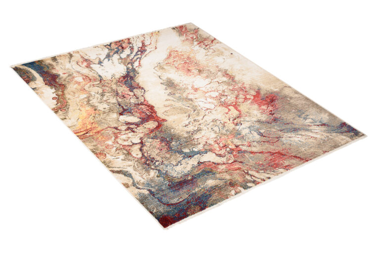 Tappeto Rivoli Astratto Beige Rosso Onde con Frange