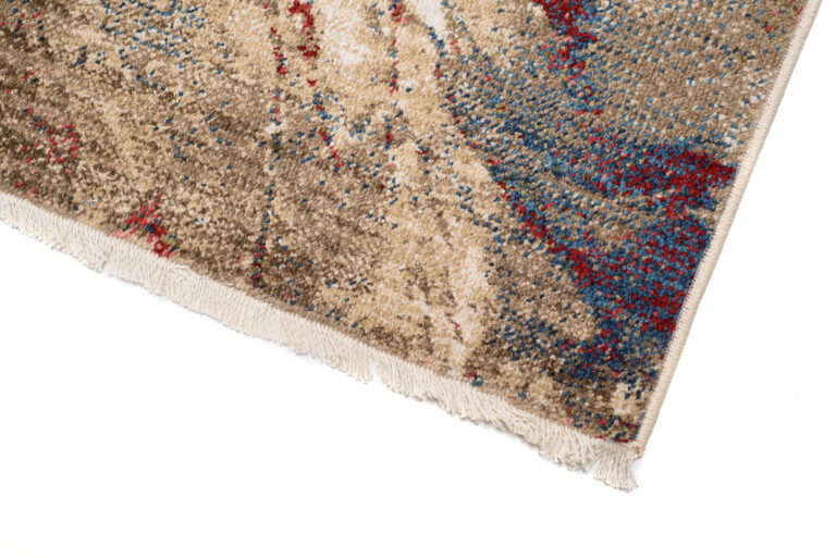 Tappeto Rivoli Astratto Beige Rosso Onde con Frange