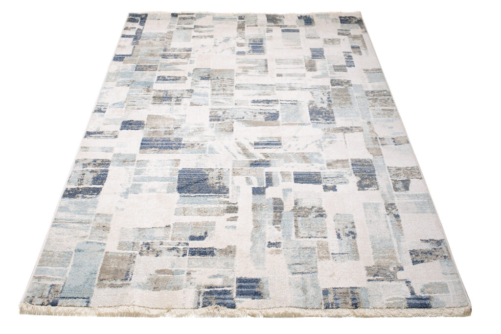 Tappeto Rivoli Crema Blu Forme Sfumate con Frange