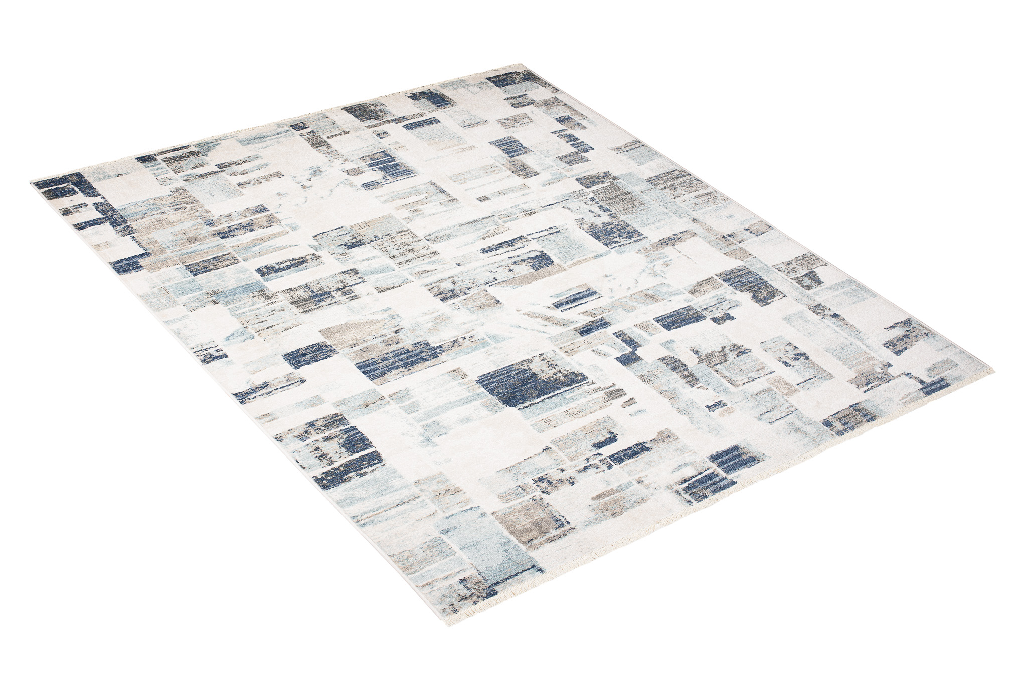 Tappeto Rivoli Crema Blu Forme Sfumate con Frange