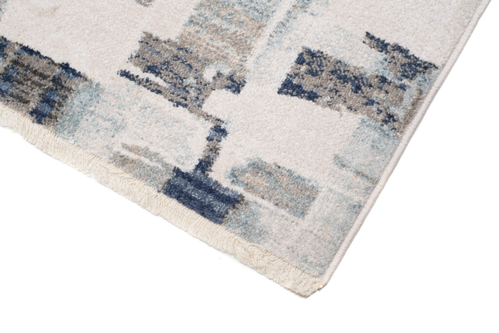 Tappeto Rivoli Crema Blu Forme Sfumate con Frange