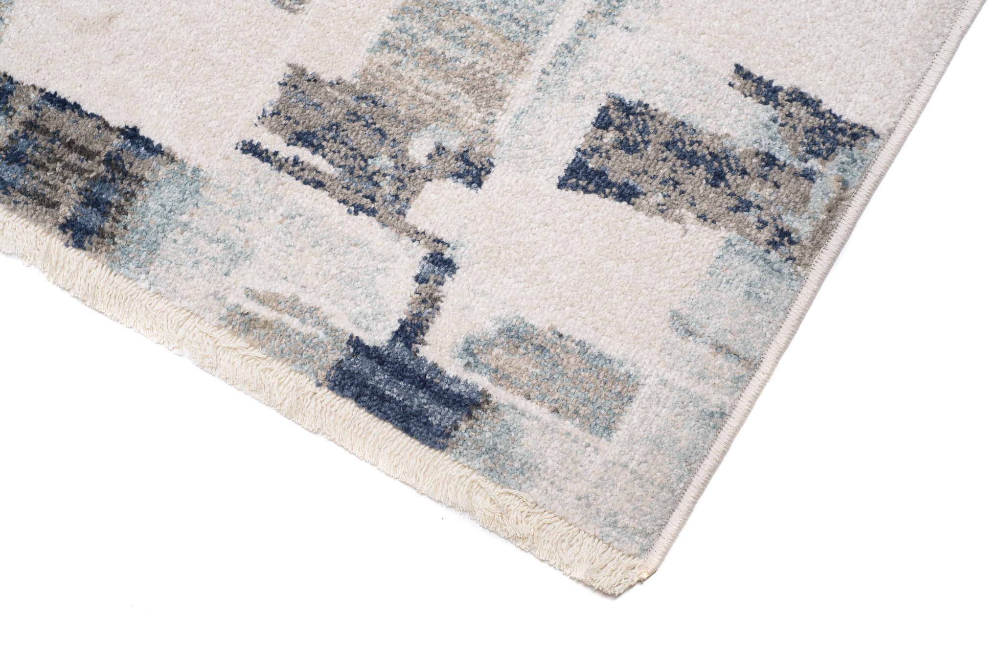 Tappeto Rivoli Crema Blu Forme Sfumate con Frange