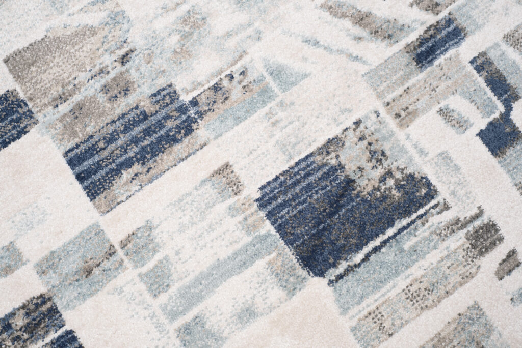 Tappeto Rivoli Crema Blu Forme Sfumate con Frange