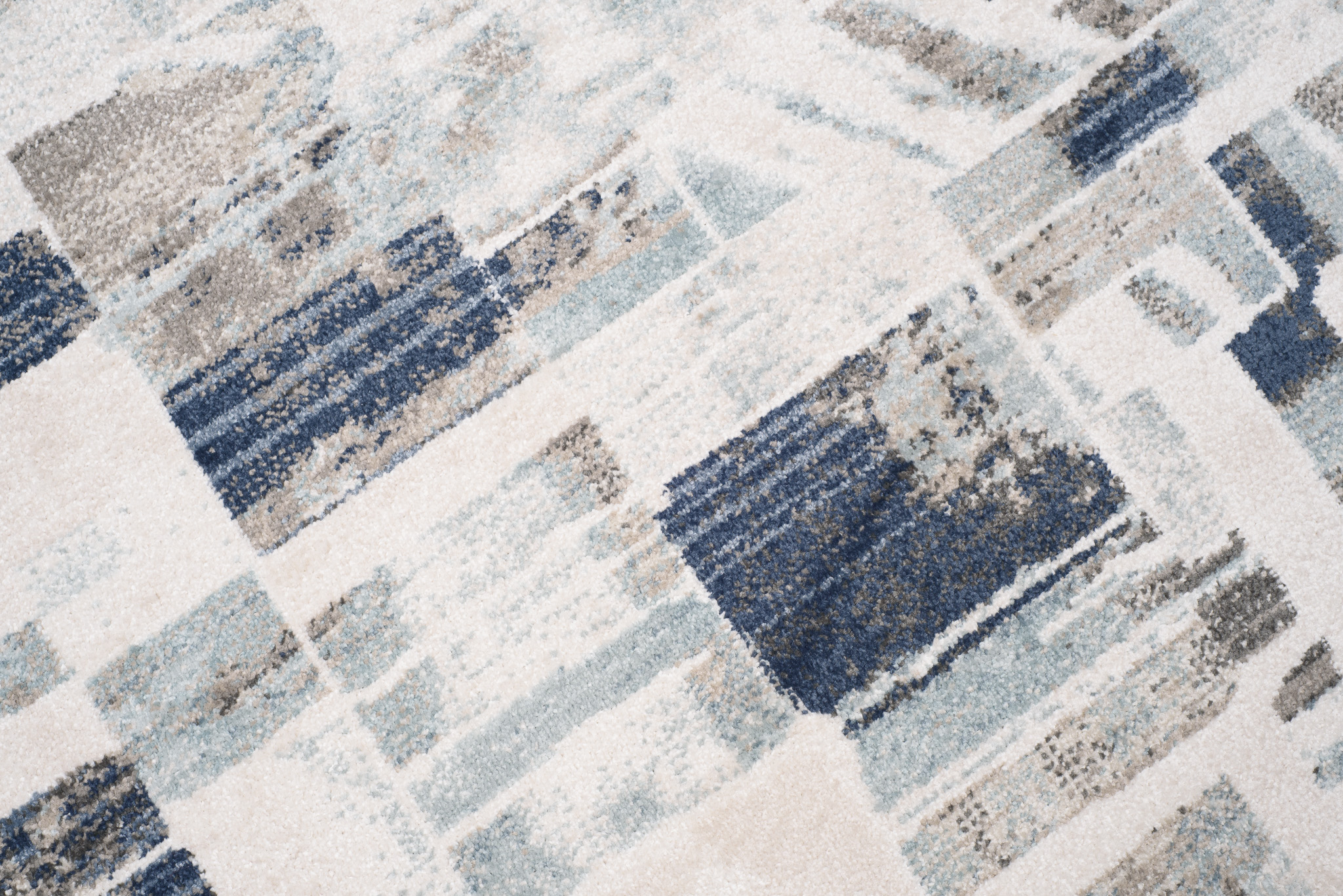 Tappeto Rivoli Crema Blu Forme Sfumate con Frange