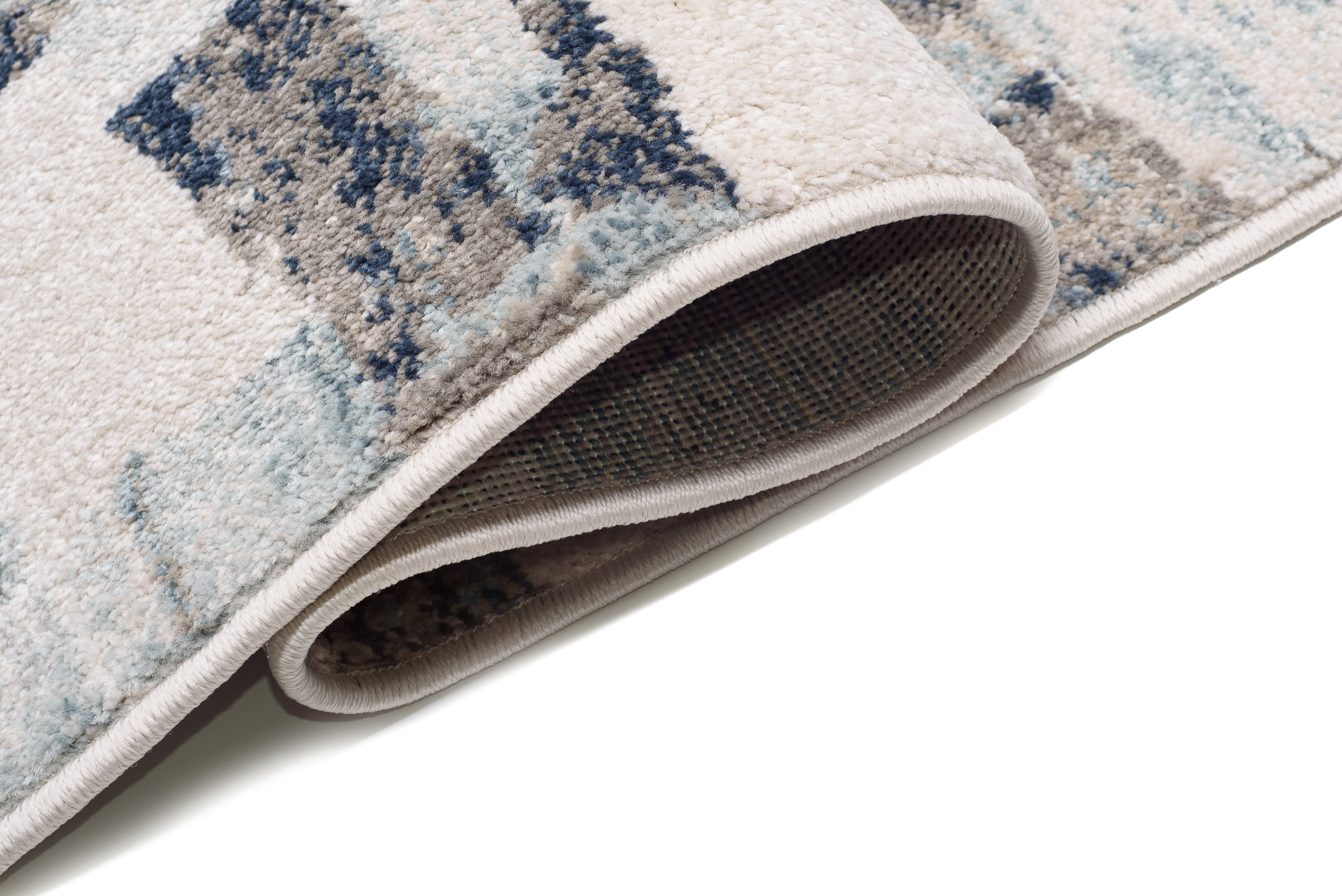 Tappeto Rivoli Crema Blu Forme Sfumate con Frange