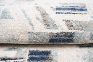 Tappeto Rivoli Crema Blu Forme Sfumate con Frange