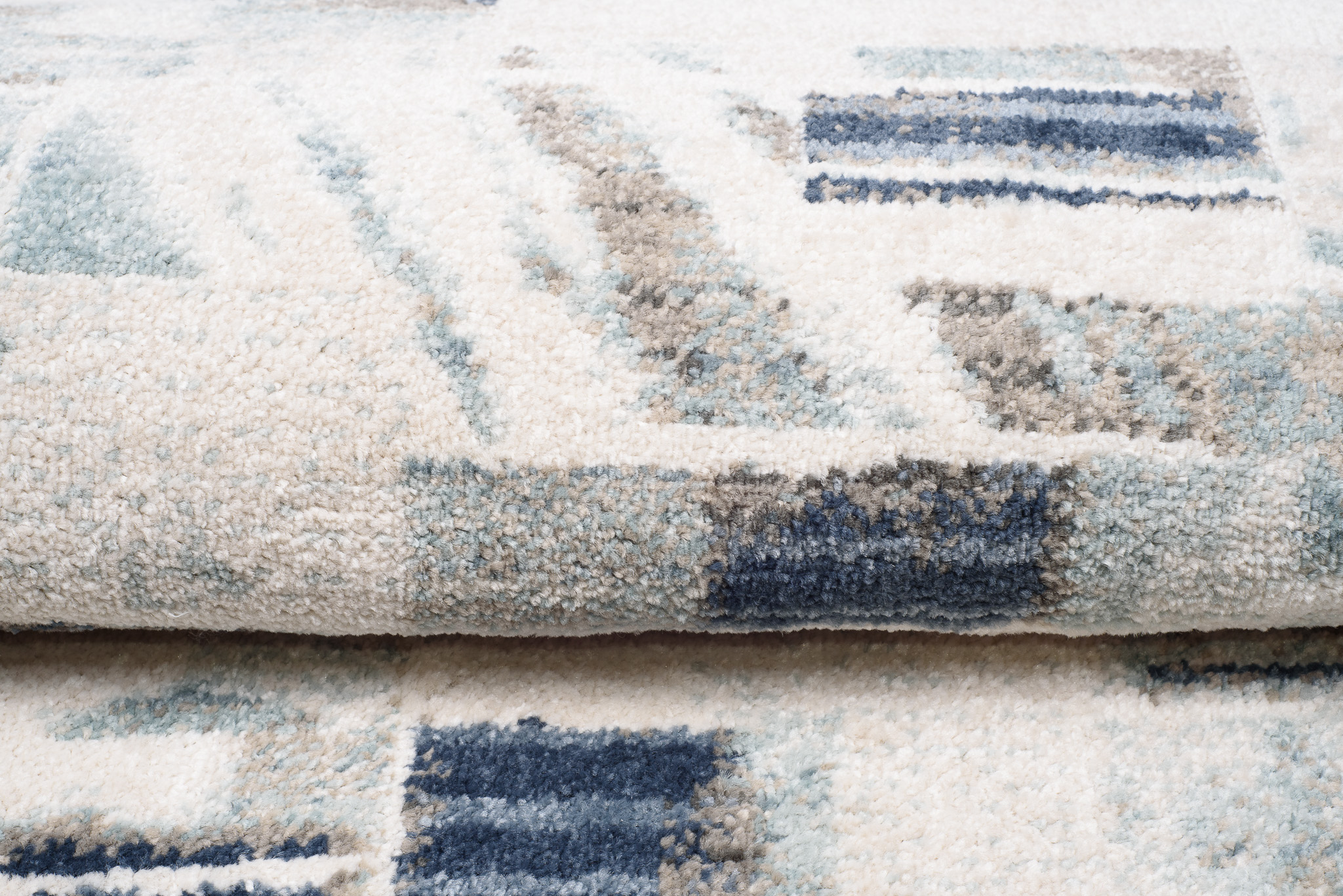 Tappeto Rivoli Crema Blu Forme Sfumate con Frange