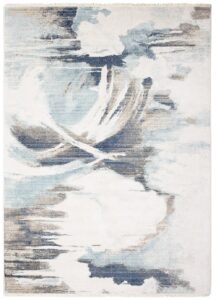 Tappeto Rivoli Crema Blu Astratto con Frange