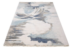 Tappeto Rivoli Crema Blu Astratto con Frange