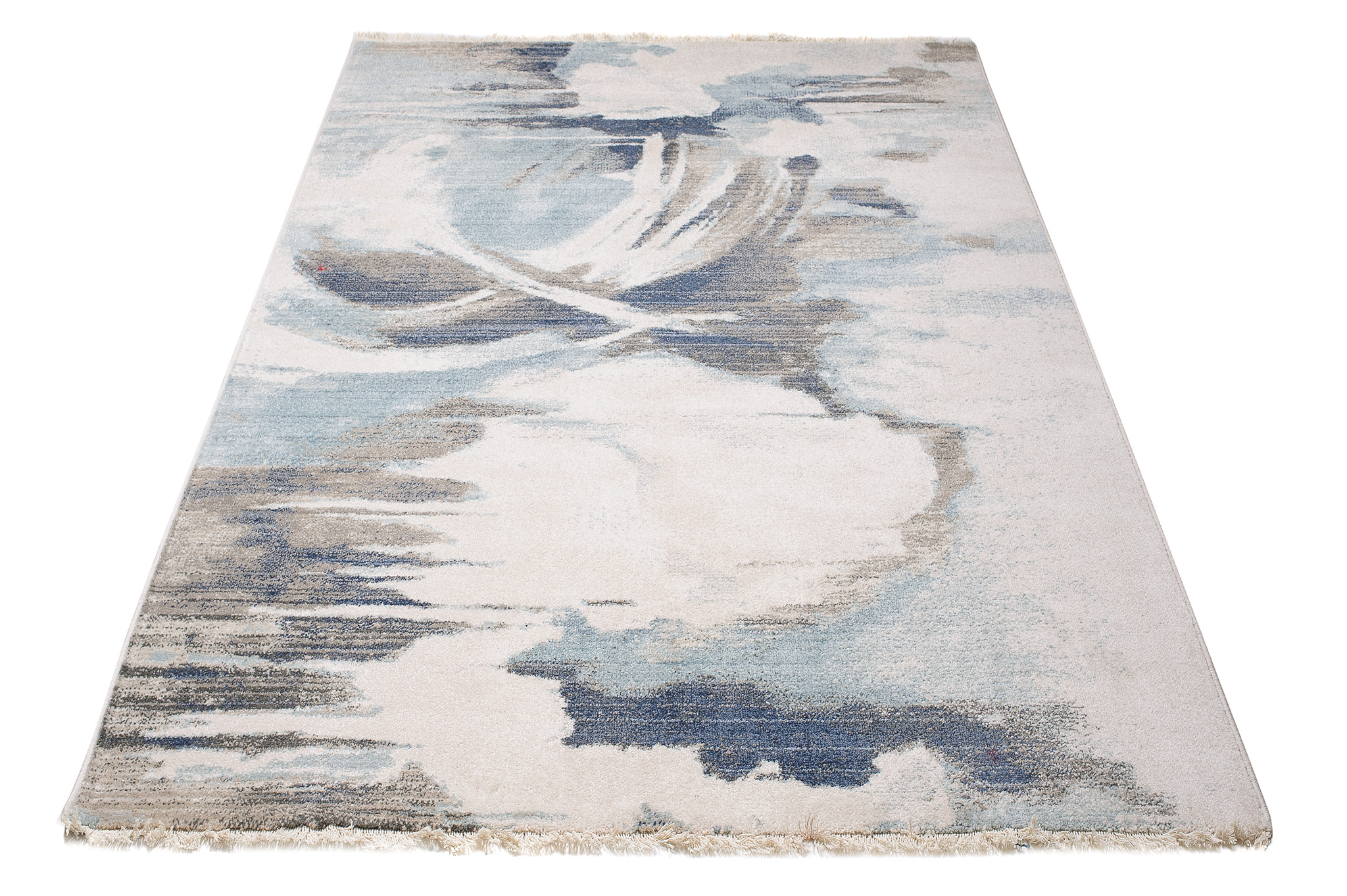 Tappeto Rivoli Crema Blu Astratto con Frange