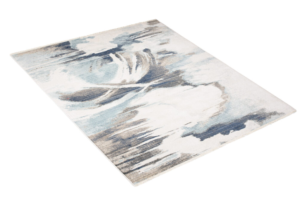 Tappeto Rivoli Crema Blu Astratto con Frange