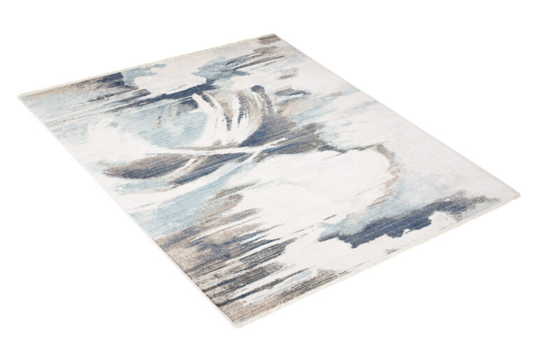Tappeto Rivoli Crema Blu Astratto con Frange