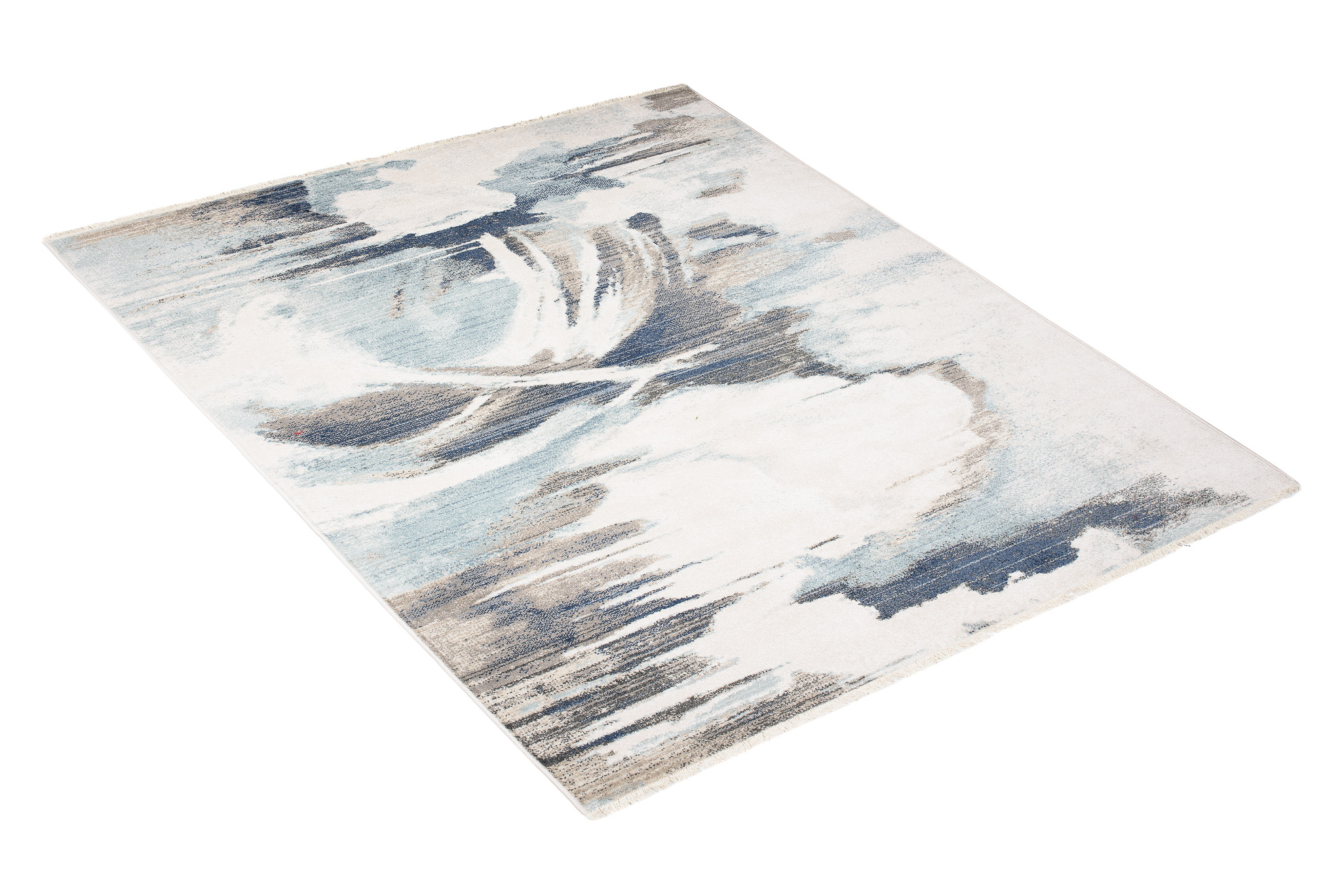 Tappeto Rivoli Crema Blu Astratto con Frange